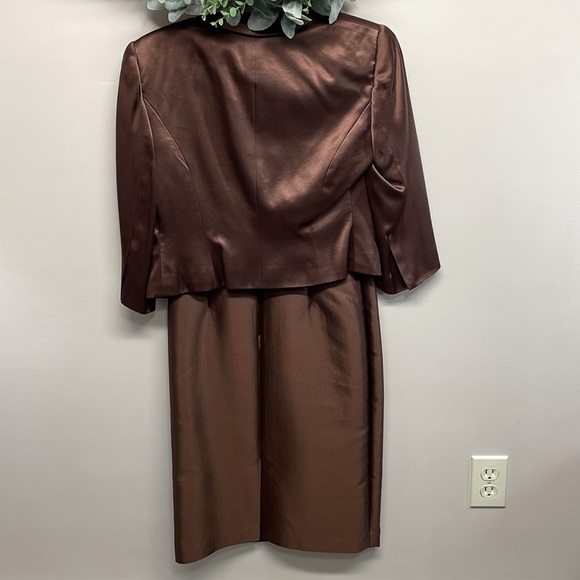 Adrianna Papell Occasions Dress with Jacket Silk Embroidered Beaded Brown 2 - Picture 3 of 16
